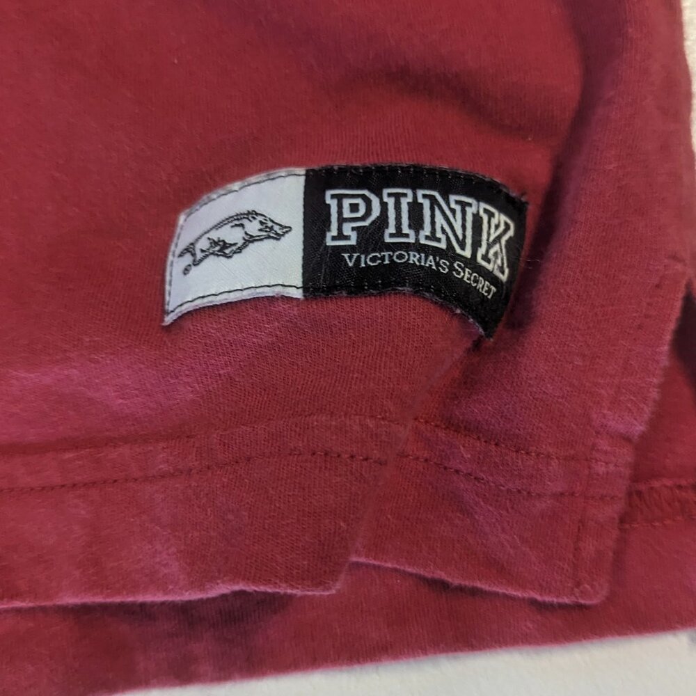 Pink by Victoria's Secret XS Fits Like M Arkansas Razorback Tee Shirt Hoodie - Picture 10 of 13